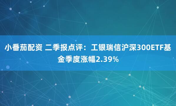 小番茄配资 二季报点评：工银瑞信沪深300ETF基金季度涨幅2.39%